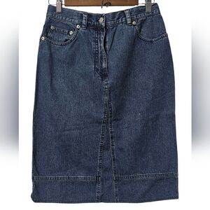 Lauren Ralph Lauren | High-Waisted Dark Wash Denim Midi Skirt